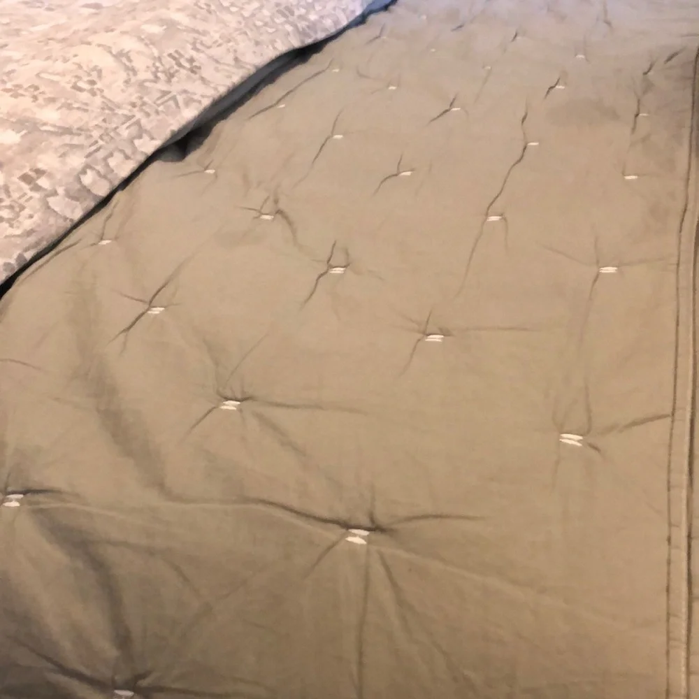 West Elm Green and White Quilted Comforter - Picture 3 of 5